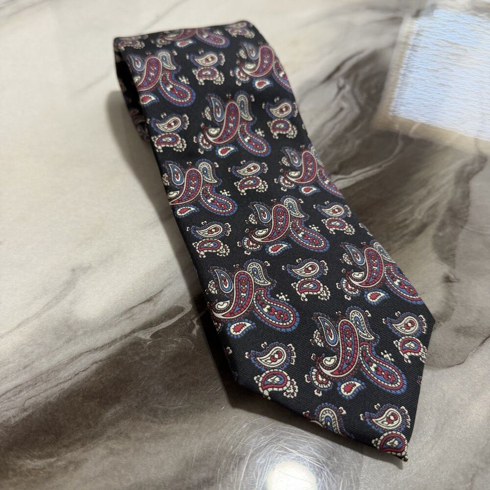 Vintage Bert Pulitzer Men’s Silk Tie – Navy & Burgundy Paisley Made In USA